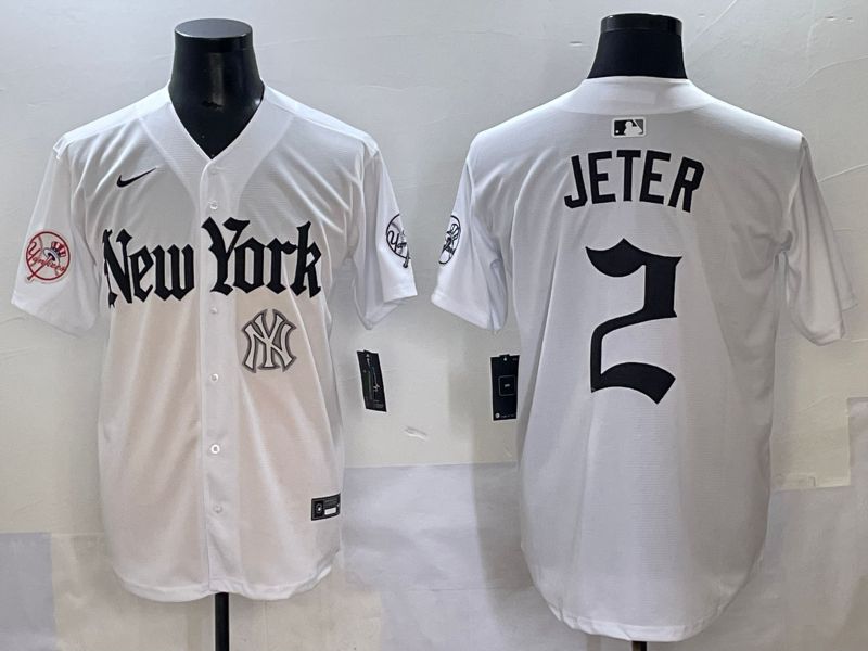 Men 2025 New York Yankees 2 Jeter White Five generations Joint Name Nike MLB Jersey style 18